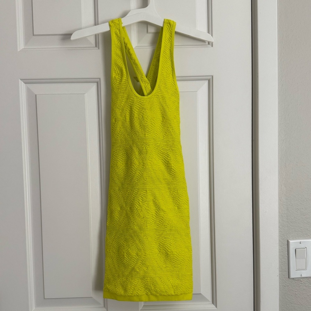 Bebe Textured Cross Over Mini Bodycon Dress - Size S - Neon Yellow -‎ NWT